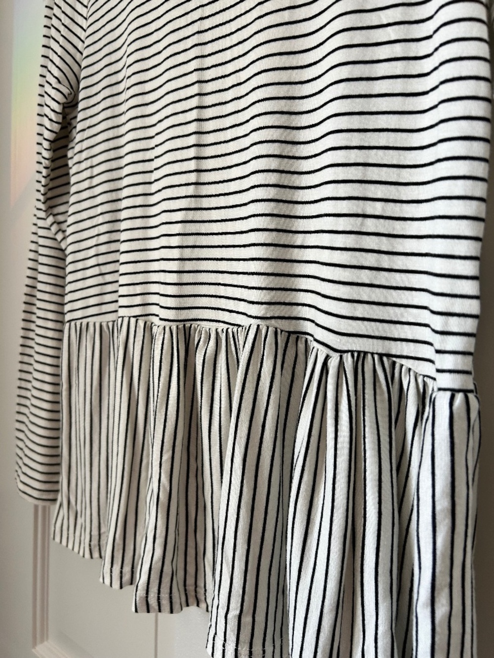 Live in the Moment Black White Striped Peplum Peasant Top S - Picture 2 of 4